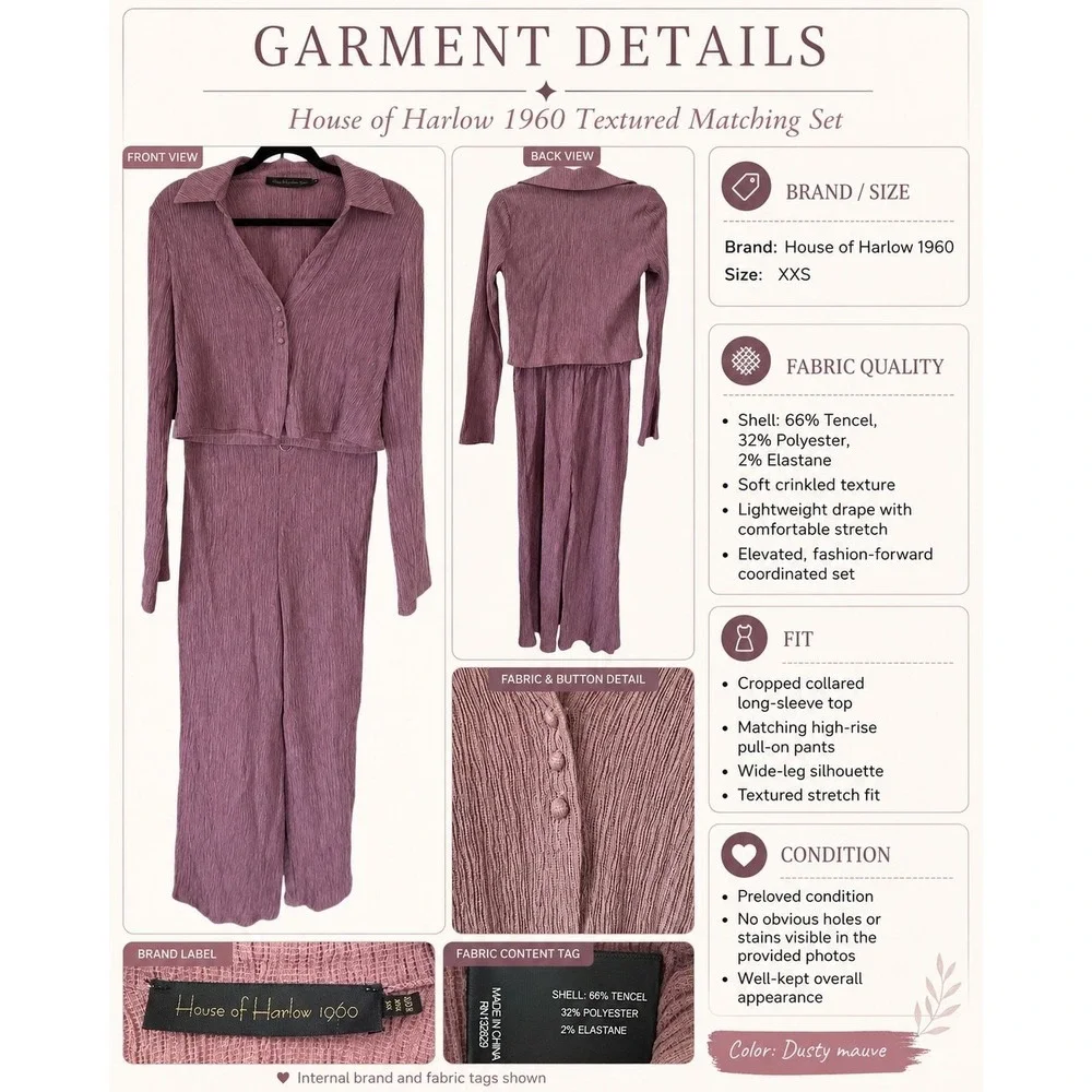 House of Harlow 1960 Kassia Sandro Set Women XXS Mauve Plisse Co Ord